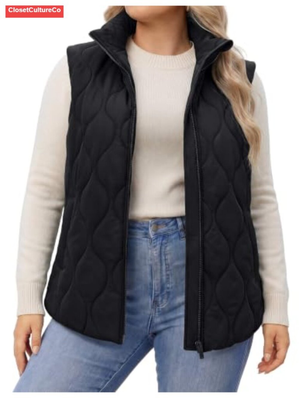 Plus Size Quilted Puffer Vest Zip Up Sleeveless Women's Outerwear with Pockets